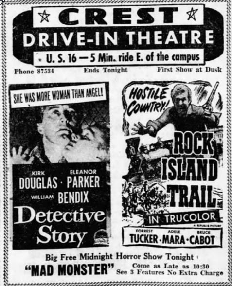 Crest Drive-In Theatre - Ad From Aug 16 1952 (newer photo)